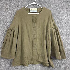 Tish Cox  Tina Top Blouse  Womens Size XL Green Gauzy Cotton